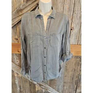 Rock republic roll tab sleeve side ruched grunge emo goth size small button up ^